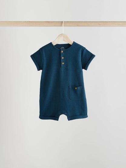 Blue Grandad Button Neck 4 Pack Baby Rompers