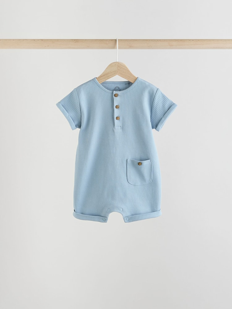 Blue Grandad Button Neck 4 Pack Baby Rompers
