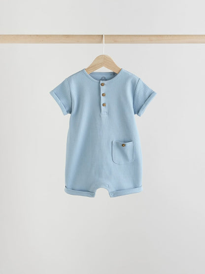Blue Grandad Button Neck 4 Pack Baby Rompers