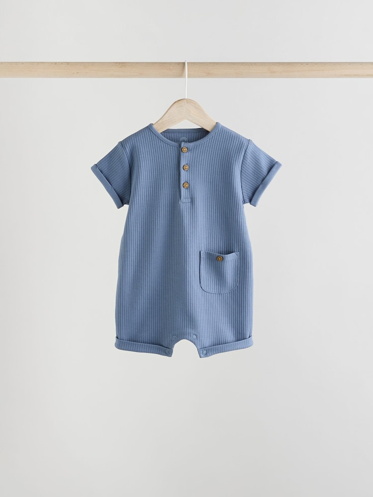 Blue Grandad Button Neck 4 Pack Baby Rompers