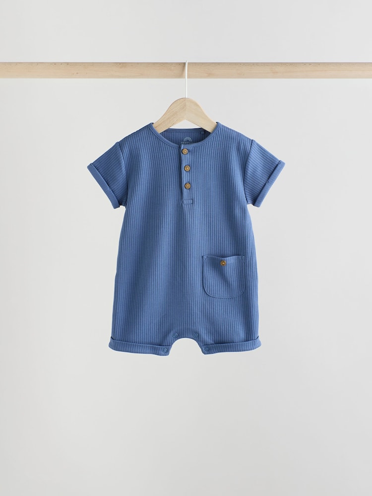 Blue Grandad Button Neck 4 Pack Baby Rompers