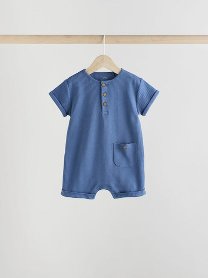 Blue Grandad Button Neck 4 Pack Baby Rompers