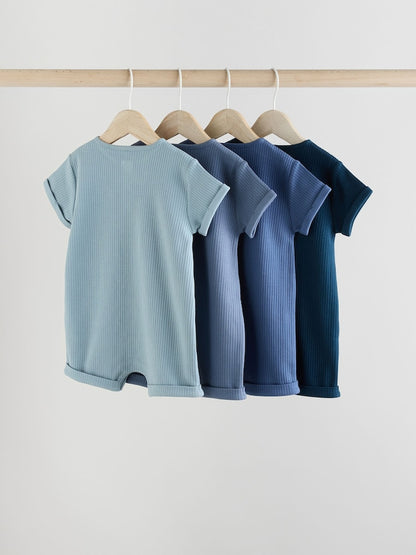 Blue Grandad Button Neck 4 Pack Baby Rompers