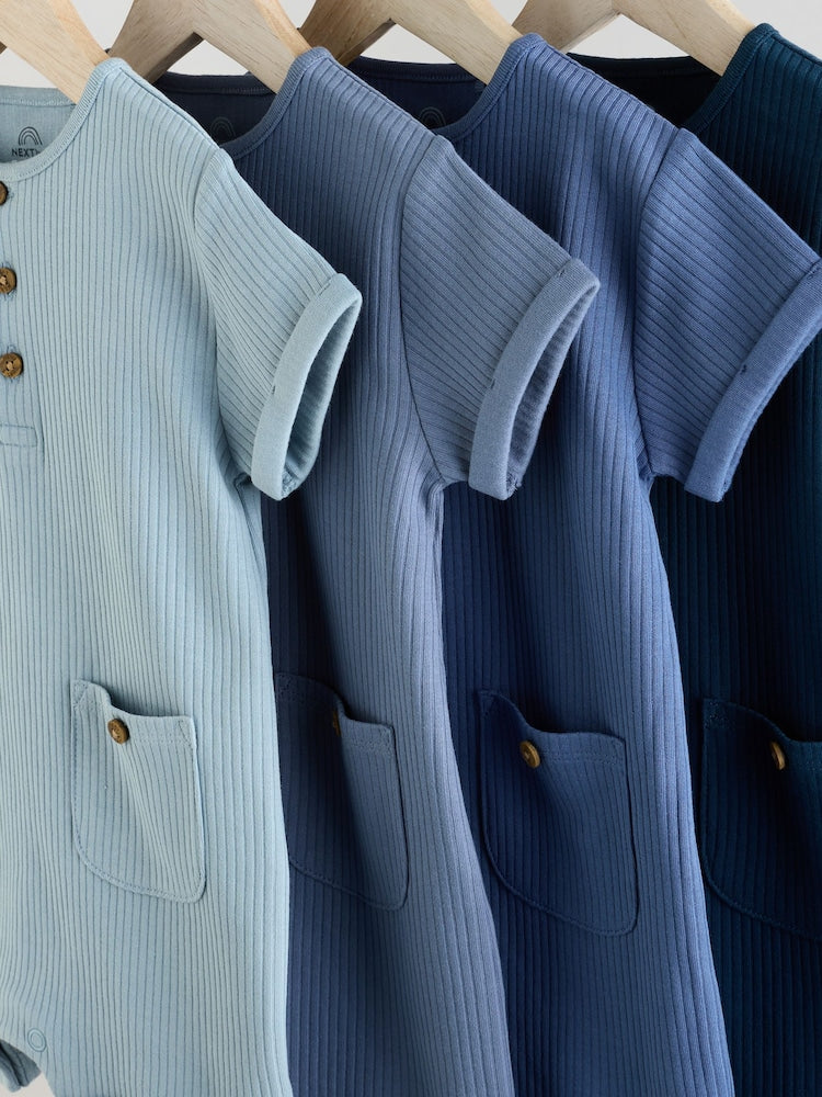 Blue Grandad Button Neck 4 Pack Baby Rompers