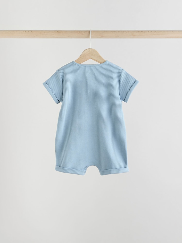 Blue Grandad Button Neck 4 Pack Baby Rompers