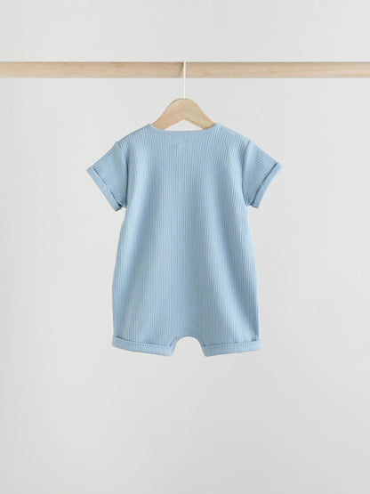 Blue Grandad Button Neck 4 Pack Baby Rompers