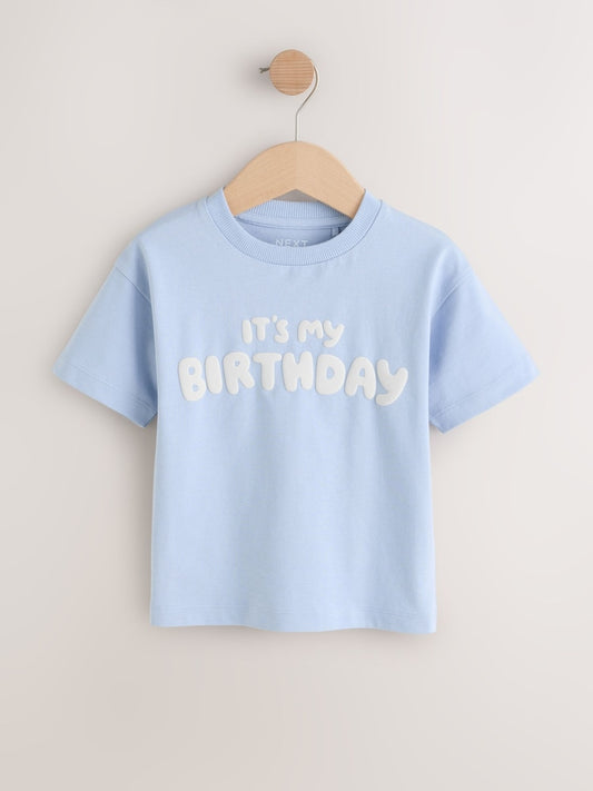 Blue It's My Birthday Short Sleeve Graphic T-Shirt Immediate