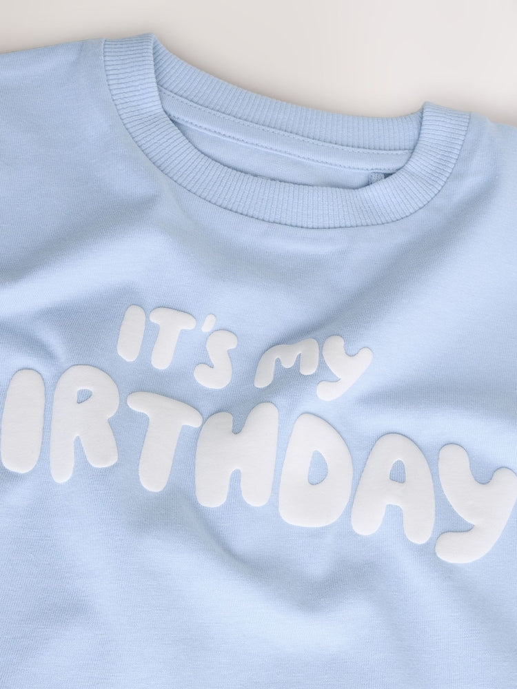 Blue It's My Birthday Short Sleeve Graphic T-Shirt Immediate
