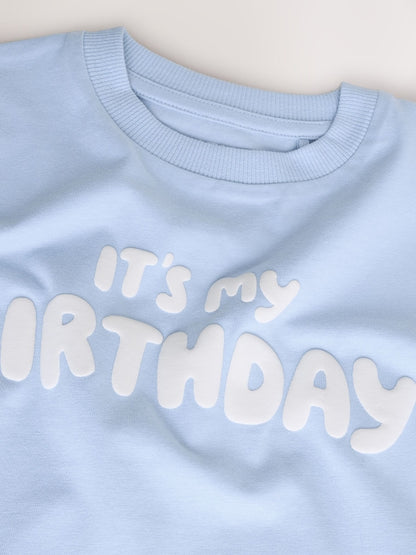 Blue It's My Birthday Short Sleeve Graphic T-Shirt Immediate