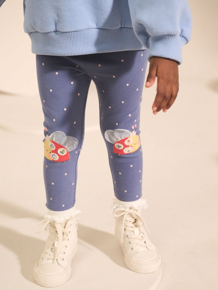 Blue Ladybird Knee Embellished Leggings (3mths-7yrs)