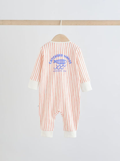 Blue Nautical Two Way Zip Baby Sleepsuits 3 Pack (0mths-3yrs)