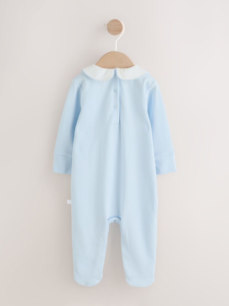 Blue Occasion Collared Baby Sleepsuit (0-2yrs)