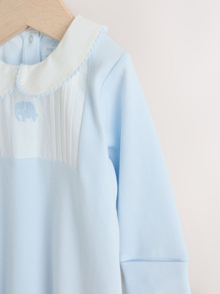 Blue Occasion Collared Baby Sleepsuit (0-2yrs)