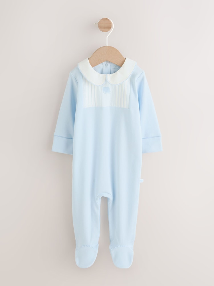 Blue Occasion Collared Baby Sleepsuit (0-2yrs)