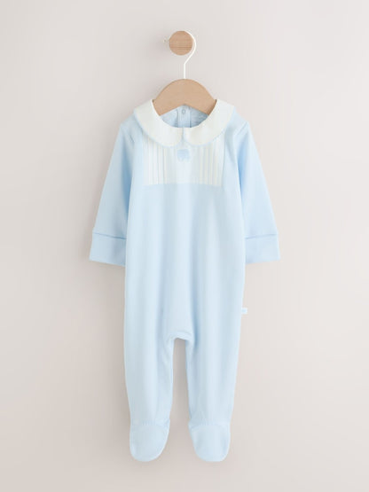 Blue Occasion Collared Baby Sleepsuit (0-2yrs)
