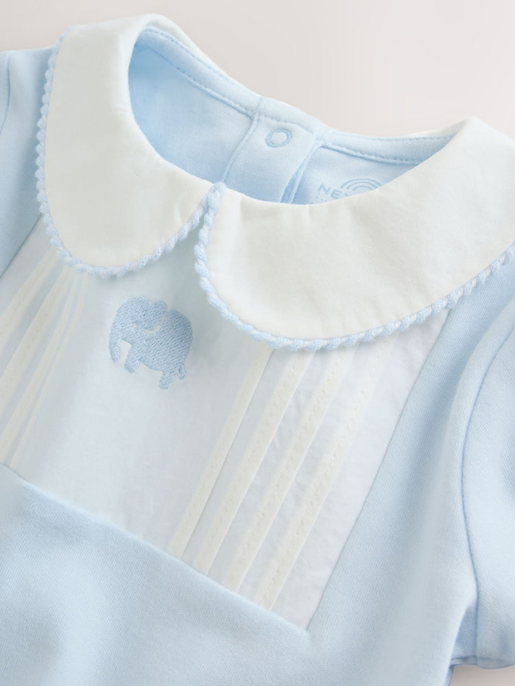 Blue Occasion Collared Baby Sleepsuit (0-2yrs)