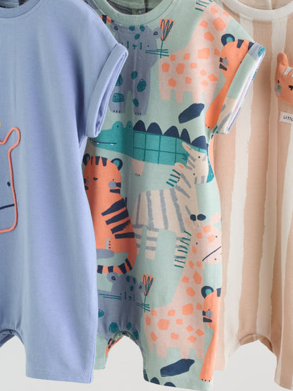 Blue Safari Jersey Baby Rompers 3 Pack Immediate
