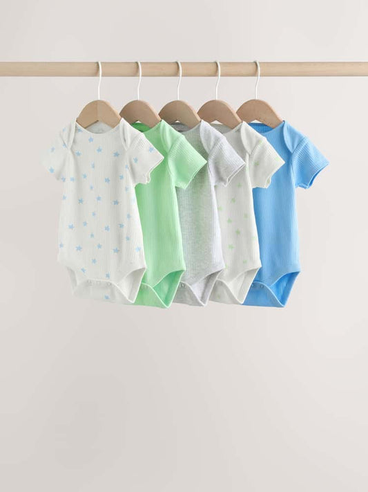 Blue Short Sleeve Long Sleeve Baby Bodysuits 5 Pack