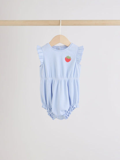 Blue Strawberry Frill Shoulder Baby Rompers 4 Pack Immediate