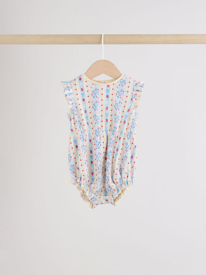 Blue Strawberry Frill Shoulder Baby Rompers 4 Pack Immediate
