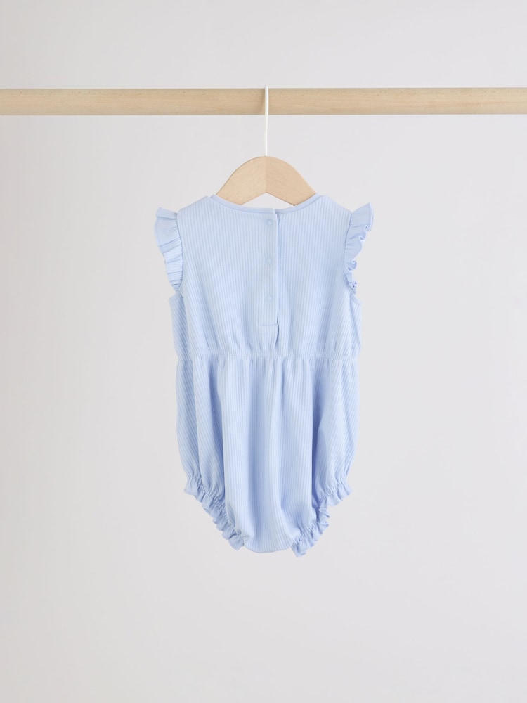 Blue Strawberry Frill Shoulder Baby Rompers 4 Pack Immediate