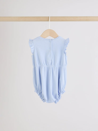 Blue Strawberry Frill Shoulder Baby Rompers 4 Pack Immediate