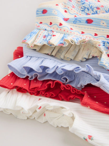 Blue Strawberry Frill Shoulder Baby Rompers 4 Pack Immediate