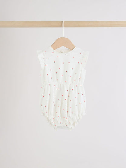 Blue Strawberry Frill Shoulder Baby Rompers 4 Pack Immediate