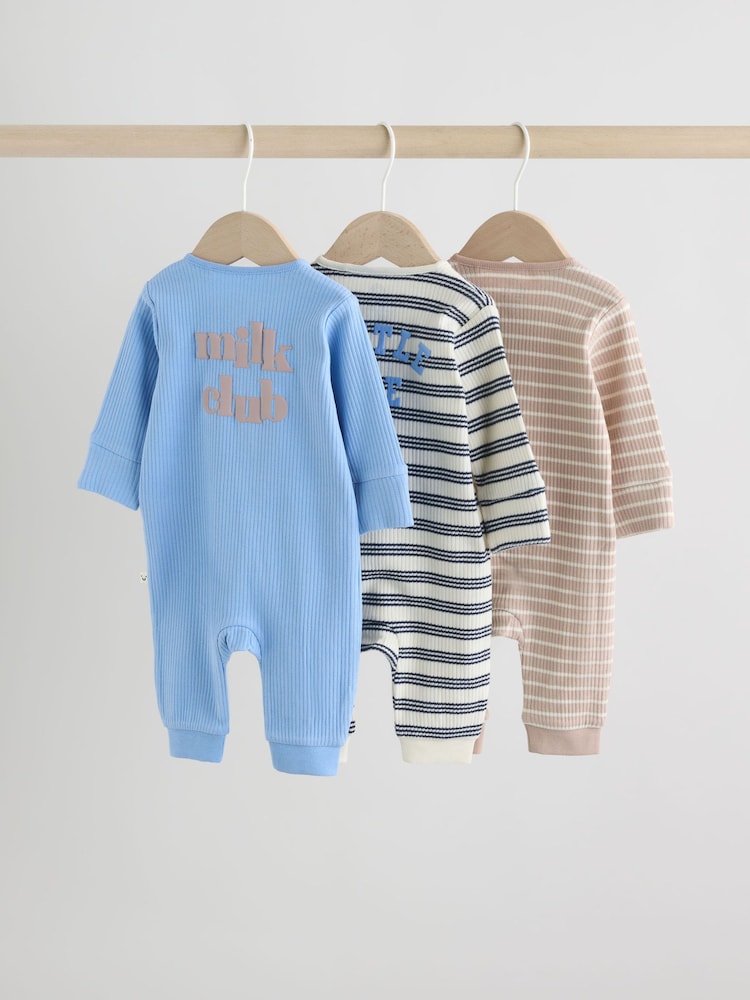 Blue Stripe Milk Club Two Way Zip Baby Sleepsuits 3 Pack (0mths-3yrs)