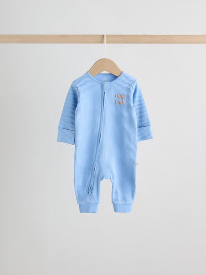 Blue Stripe Milk Club Two Way Zip Baby Sleepsuits 3 Pack (0mths-3yrs)