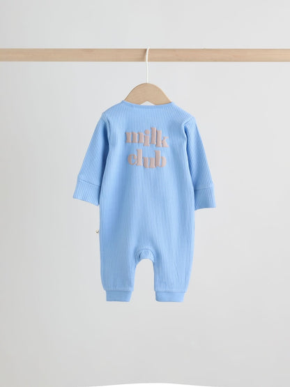 Blue Stripe Milk Club Two Way Zip Baby Sleepsuits 3 Pack (0mths-3yrs)