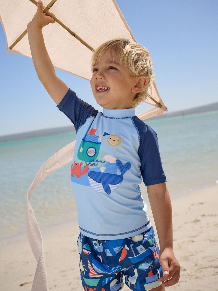Blue Sunsafe Rash Vest and Swim Shorts Set Immediate