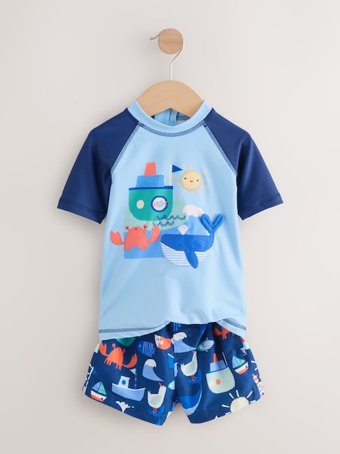 Blue Sunsafe Rash Vest and Swim Shorts Set Immediate