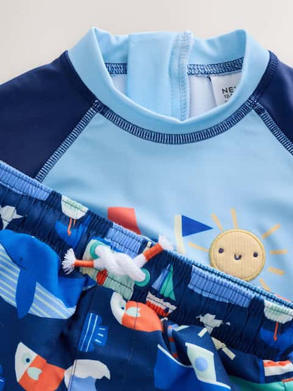 Blue Sunsafe Rash Vest and Swim Shorts Set Immediate
