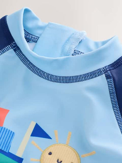 Blue Sunsafe Rash Vest and Swim Shorts Set Immediate