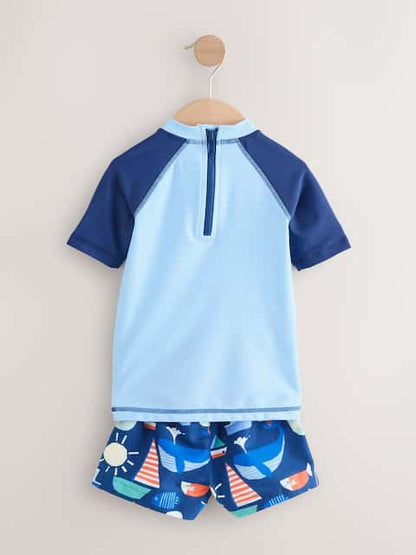 Blue Sunsafe Rash Vest and Swim Shorts Set Immediate