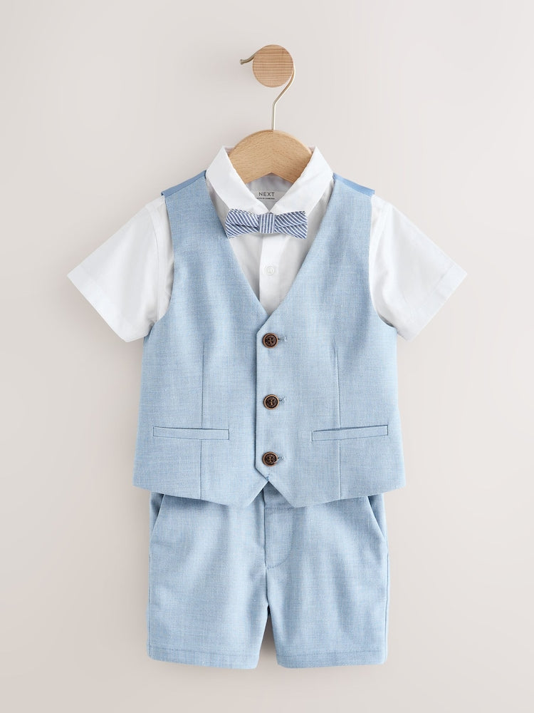 Blue Waistcoat, Shirt, Shorts & Tie Set Immediate