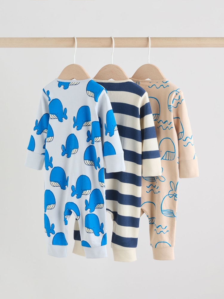 Blue Whale Two Way Zip Baby Sleepsuits 3 Pack (0mths-3yrs)