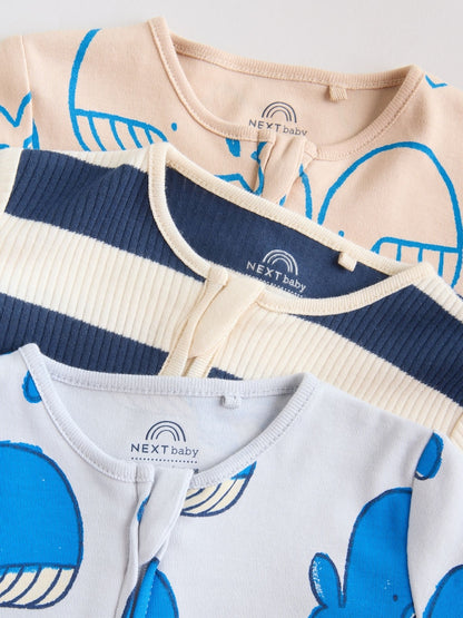 Blue Whale Two Way Zip Baby Sleepsuits 3 Pack (0mths-3yrs)