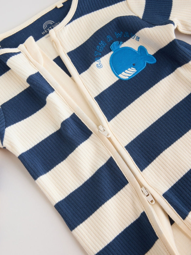 Blue Whale Two Way Zip Baby Sleepsuits 3 Pack (0mths-3yrs)