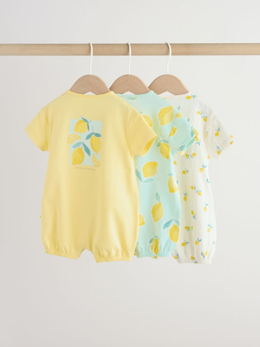 Blue and Yellow Lemon Printed Jersey Baby Rompers 3 Pack