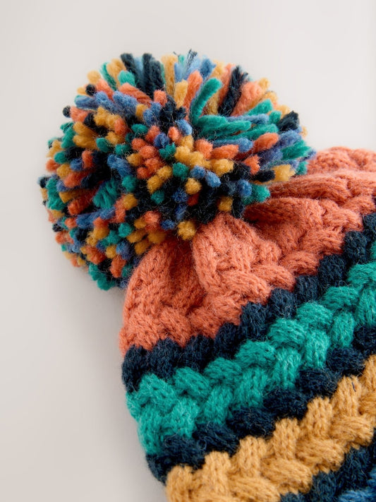 Bright Cable Stitched Baby Knitted Hat With Pom (0mths-2yrs)