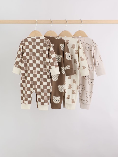 Brown Bear Two Way Zip Baby Sleepsuits 4 Pack Immediate