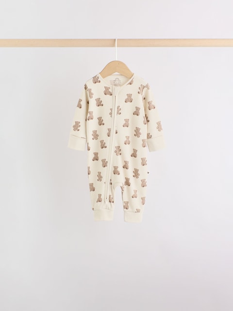 Brown Bear Two Way Zip Baby Sleepsuits 4 Pack Immediate
