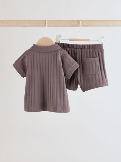 Brown Polo Top and Shorts Baby Set Immediate
