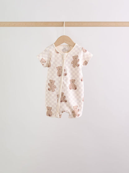 Brown Two Way Zip Baby Rompers 3 Pack Immediate