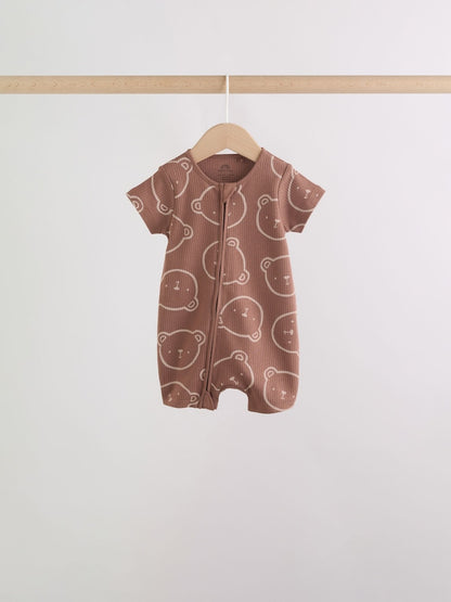 Brown Two Way Zip Baby Rompers 3 Pack Immediate