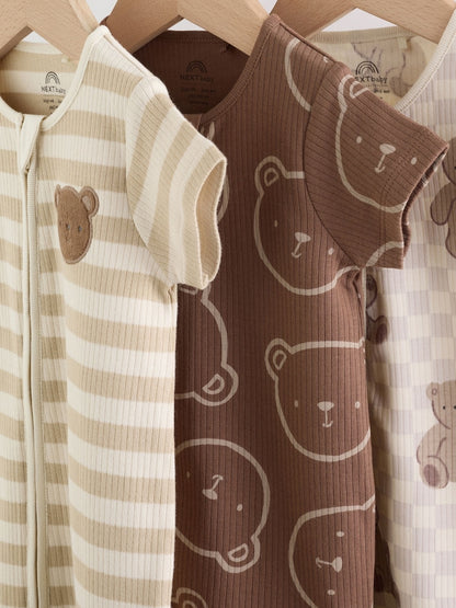 Brown Two Way Zip Baby Rompers 3 Pack Immediate