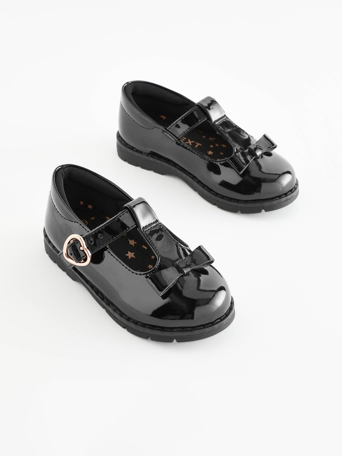 Black Patent Standard Fit (F) School Junior Bow T-Bar Shoes image 1