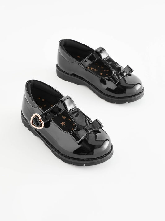 Black Patent Standard Fit (F) School Junior Bow T-Bar Shoes image 1